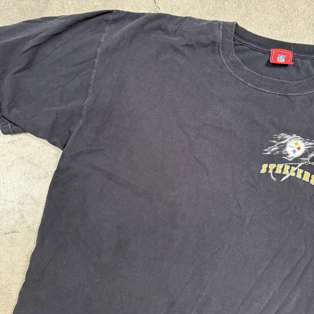 Vintage Pittsburgh Steelers Big Player NFL Football Logo Flag T Shirt 2XL